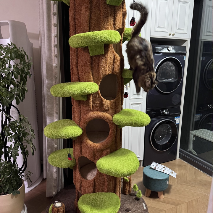 Contemporary Creative Round Particleboard Medium-Density Fiberboard Velvet Fabric Sisal Tree-Shape Cat Tree 6-Condo 12-Perch For Living Room Cuvalon