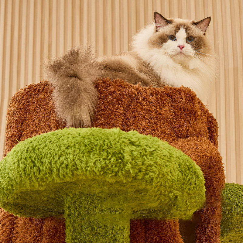Contemporary Creative Round Particleboard Medium-Density Fiberboard Velvet Fabric Sisal Tree-Shape Cat Tree 6-Condo 12-Perch For Living Room Cuvalon