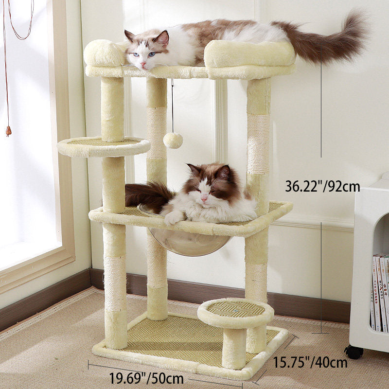 Contemporary Scandinavian Rectangular Particleboard Velvet Fabric Sisal Cat Tree 3-Perch For Bedroom Cuvalon