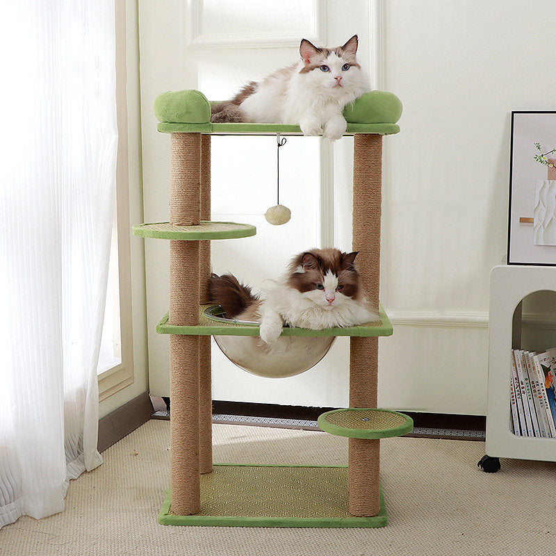 Contemporary Scandinavian Rectangular Particleboard Velvet Fabric Sisal Cat Tree 3-Perch For Bedroom Cuvalon