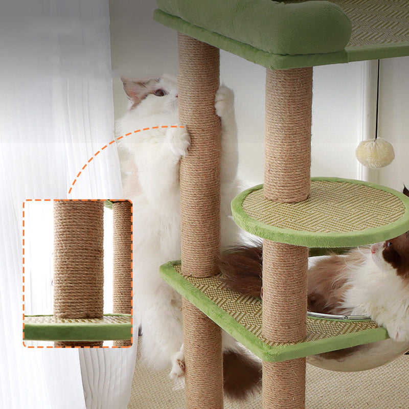 Contemporary Scandinavian Rectangular Particleboard Velvet Fabric Sisal Cat Tree 3-Perch For Bedroom Cuvalon