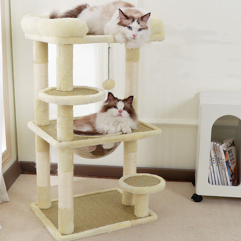Contemporary Scandinavian Rectangular Particleboard Velvet Fabric Sisal Cat Tree 3-Perch For Bedroom Cuvalon