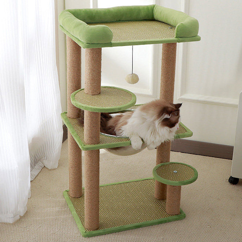 Contemporary Scandinavian Rectangular Particleboard Velvet Fabric Sisal Cat Tree 3-Perch For Bedroom Cuvalon