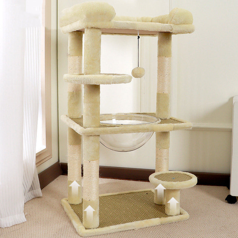 Contemporary Scandinavian Rectangular Particleboard Velvet Fabric Sisal Cat Tree 3-Perch For Bedroom Cuvalon