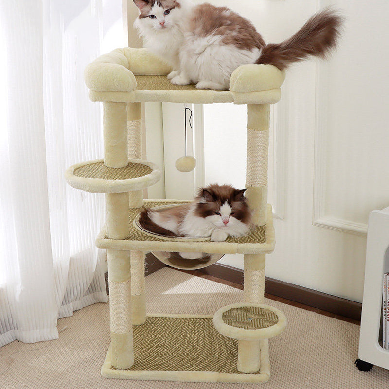 Contemporary Scandinavian Rectangular Particleboard Velvet Fabric Sisal Cat Tree 3-Perch For Bedroom Cuvalon