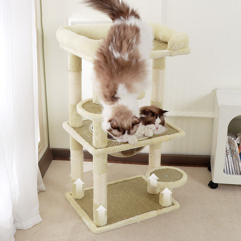 Contemporary Scandinavian Rectangular Particleboard Velvet Fabric Sisal Cat Tree 3-Perch For Bedroom Cuvalon
