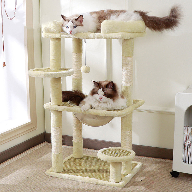 Contemporary Scandinavian Rectangular Particleboard Velvet Fabric Sisal Cat Tree 3-Perch For Bedroom Cuvalon