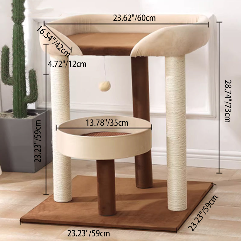 Contemporary Scandinavian Rectangular Particleboard Kraft Paper Tube Velvet Fabric Sisal Cat Tree 1-Condo 2/3-Perch For Bedroom Cuvalon