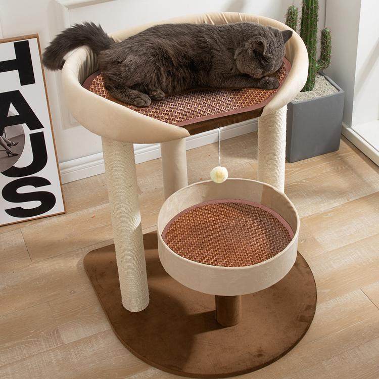 Contemporary Scandinavian Rectangular Particleboard Kraft Paper Tube Velvet Fabric Sisal Cat Tree 1-Condo 2/3-Perch For Bedroom Cuvalon