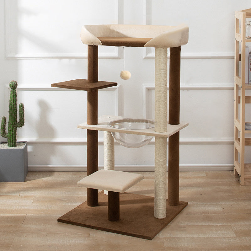 Contemporary Scandinavian Rectangular Particleboard Kraft Paper Tube Velvet Fabric Sisal Cat Tree 1-Condo 2/3-Perch For Bedroom Cuvalon