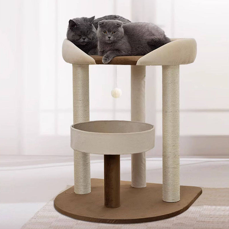 Contemporary Scandinavian Rectangular Particleboard Kraft Paper Tube Velvet Fabric Sisal Cat Tree 1-Condo 2/3-Perch For Bedroom Cuvalon