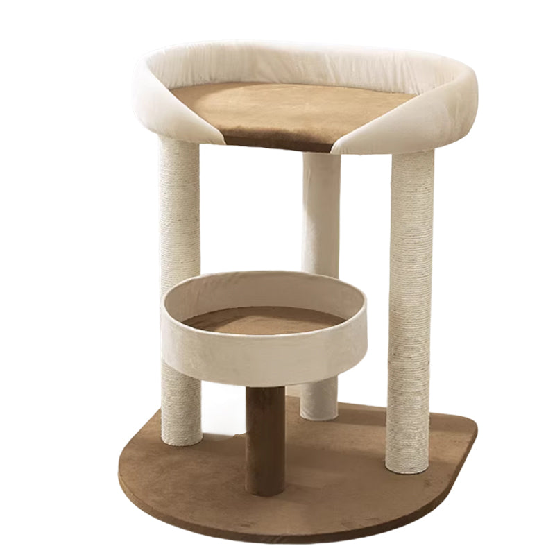 Contemporary Scandinavian Rectangular Particleboard Kraft Paper Tube Velvet Fabric Sisal Cat Tree 1-Condo 2/3-Perch For Bedroom Cuvalon