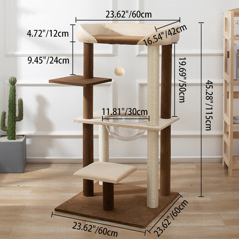 Contemporary Scandinavian Rectangular Particleboard Kraft Paper Tube Velvet Fabric Sisal Cat Tree 1-Condo 2/3-Perch For Bedroom Cuvalon