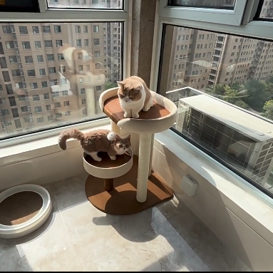 Contemporary Scandinavian Rectangular Particleboard Kraft Paper Tube Velvet Fabric Sisal Cat Tree 1-Condo 2/3-Perch For Bedroom Cuvalon