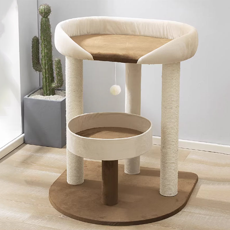 Contemporary Scandinavian Rectangular Particleboard Kraft Paper Tube Velvet Fabric Sisal Cat Tree 1-Condo 2/3-Perch For Bedroom Cuvalon