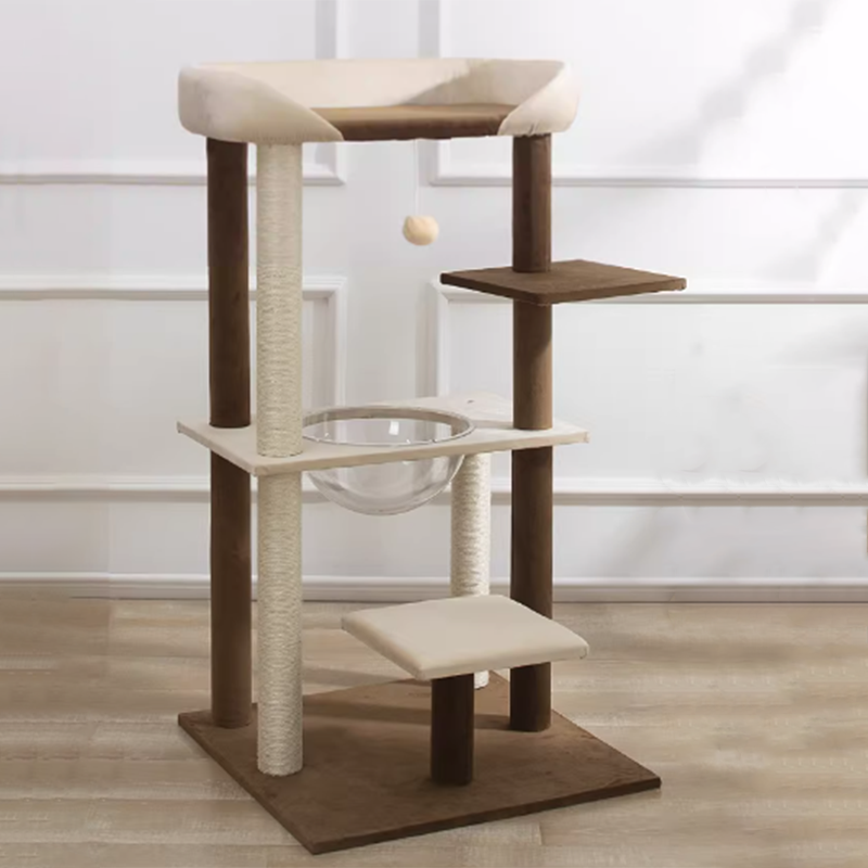Contemporary Scandinavian Rectangular Particleboard Kraft Paper Tube Velvet Fabric Sisal Cat Tree 1-Condo 2/3-Perch For Bedroom Cuvalon