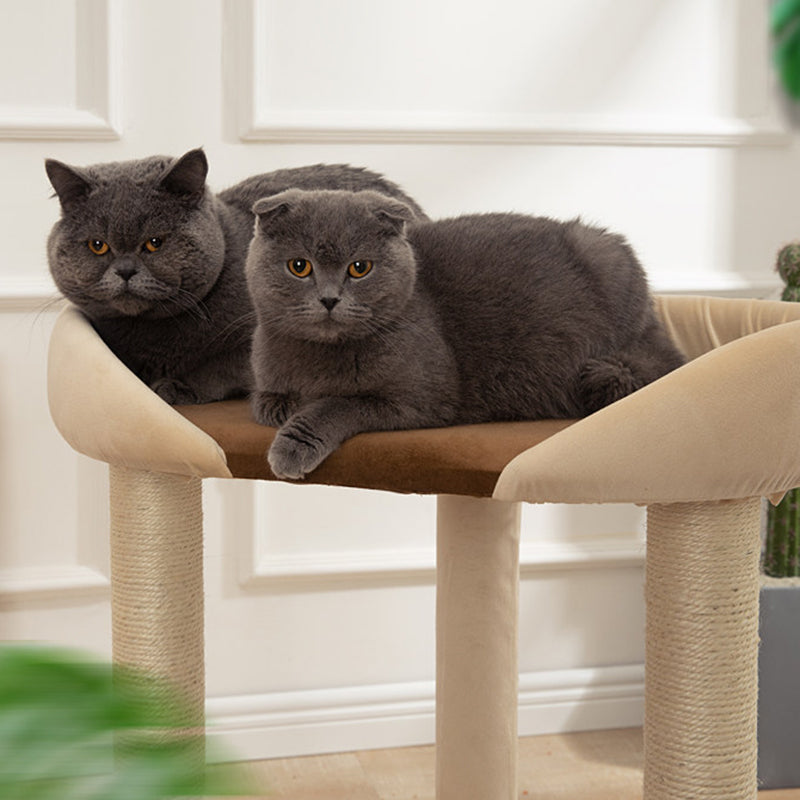 Contemporary Scandinavian Rectangular Particleboard Kraft Paper Tube Velvet Fabric Sisal Cat Tree 1-Condo 2/3-Perch For Bedroom Cuvalon
