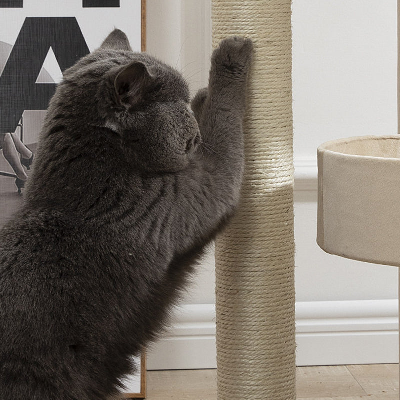 Contemporary Scandinavian Rectangular Particleboard Kraft Paper Tube Velvet Fabric Sisal Cat Tree 1-Condo 2/3-Perch For Bedroom Cuvalon