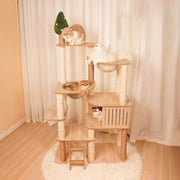 Contemporary Scandinavian Rectangular Medium-Density Fiberboard Velvet Fabric Hemp Rope Acrylic Cat Tree 3-Condo 4-Perch For Bedroom Cuvalon