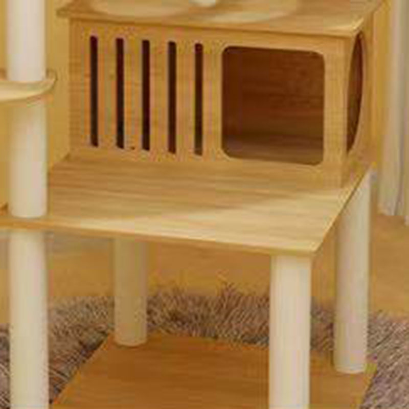Contemporary Scandinavian Rectangular Medium-Density Fiberboard Velvet Fabric Hemp Rope Acrylic Cat Tree 3-Condo 4-Perch For Bedroom Cuvalon