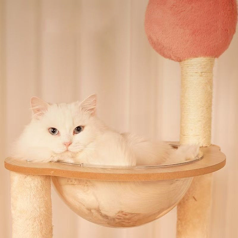Contemporary Scandinavian Rectangular Medium-Density Fiberboard Velvet Fabric Hemp Rope Acrylic Cat Tree 3-Condo 4-Perch For Bedroom Cuvalon