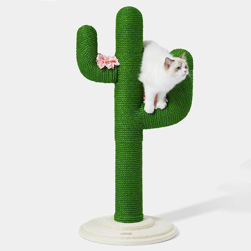 Contemporary Creative Round PVC Plastic Velvet Fabric Hemp Rope Cactus Cat Scratching Post 1-Condo 1-Perch For Bedroom Cuvalon