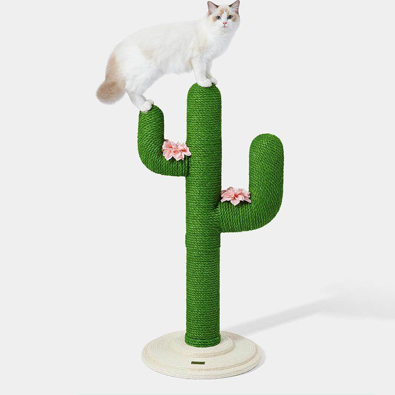 Contemporary Creative Round PVC Plastic Velvet Fabric Hemp Rope Cactus Cat Scratching Post 1-Condo 1-Perch For Bedroom Cuvalon