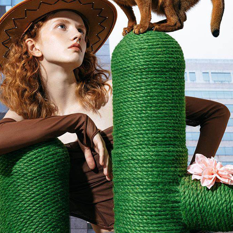 Contemporary Creative Round PVC Plastic Velvet Fabric Hemp Rope Cactus Cat Scratching Post 1-Condo 1-Perch For Bedroom Cuvalon
