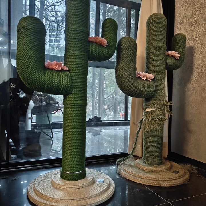 Contemporary Creative Round PVC Plastic Velvet Fabric Hemp Rope Cactus Cat Scratching Post 1-Condo 1-Perch For Bedroom Cuvalon