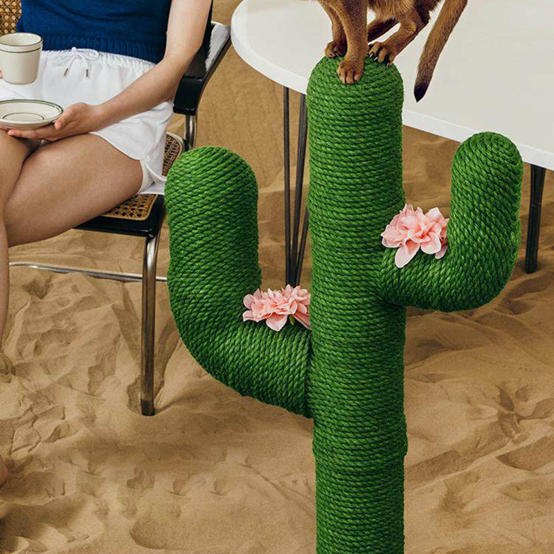 Contemporary Creative Round PVC Plastic Velvet Fabric Hemp Rope Cactus Cat Scratching Post 1-Condo 1-Perch For Bedroom Cuvalon