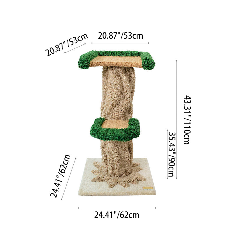 Contemporary Creative Round Eucalyptus Wood Panel Velvet Fabric Tree-Shaped Cat Tree 2/7-Perch For Bedroom Cuvalon