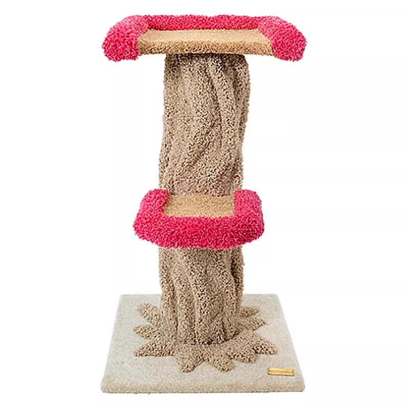 Contemporary Creative Round Eucalyptus Wood Panel Velvet Fabric Tree-Shaped Cat Tree 2/7-Perch For Bedroom Cuvalon