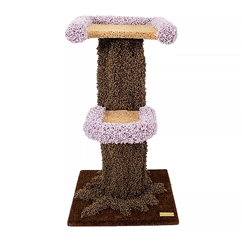 Contemporary Creative Round Eucalyptus Wood Panel Velvet Fabric Tree-Shaped Cat Tree 2/7-Perch For Bedroom Cuvalon
