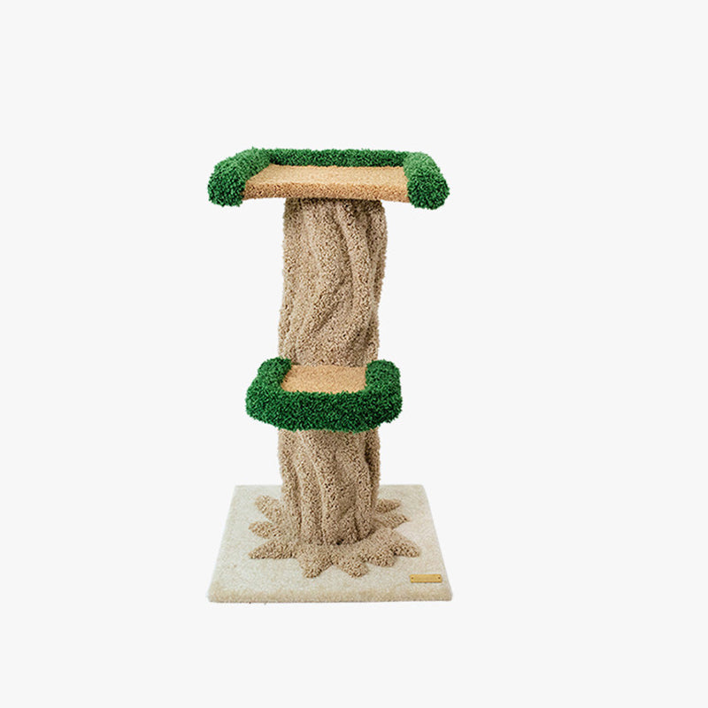 Contemporary Creative Round Eucalyptus Wood Panel Velvet Fabric Tree-Shaped Cat Tree 2/7-Perch For Bedroom Cuvalon
