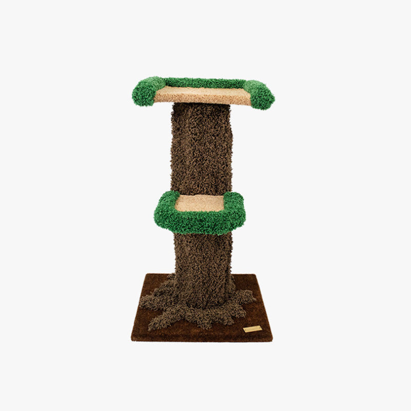 Contemporary Creative Round Eucalyptus Wood Panel Velvet Fabric Tree-Shaped Cat Tree 2/7-Perch For Bedroom Cuvalon