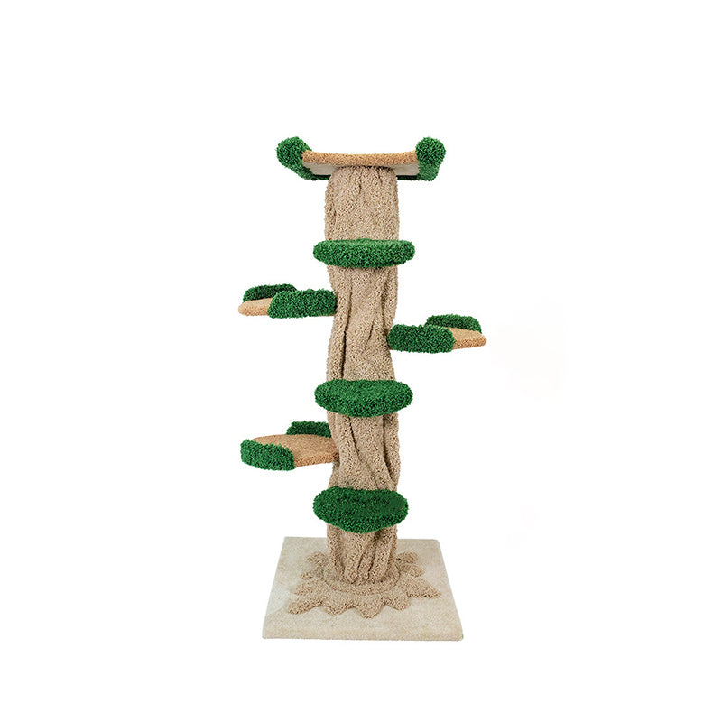 Contemporary Creative Round Eucalyptus Wood Panel Velvet Fabric Tree-Shaped Cat Tree 2/7-Perch For Bedroom Cuvalon