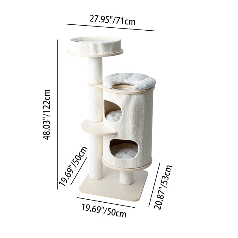 Contemporary Scandinavian Round Plywood Medium-Density Fiberboard Corduroy Paper Rope Cat Tree 2/3-Condo 2/3-Perch For Bedroom Cuvalon