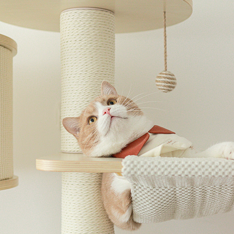 Contemporary Scandinavian Round Plywood Medium-Density Fiberboard Corduroy Paper Rope Cat Tree 2/3-Condo 2/3-Perch For Bedroom Cuvalon
