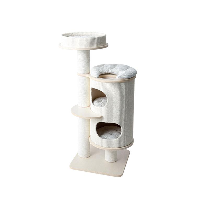 Contemporary Scandinavian Round Plywood Medium-Density Fiberboard Corduroy Paper Rope Cat Tree 2/3-Condo 2/3-Perch For Bedroom Cuvalon
