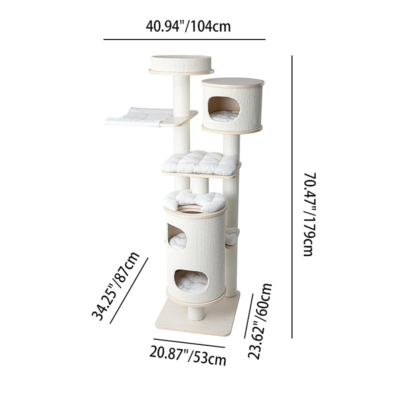 Contemporary Scandinavian Round Plywood Medium-Density Fiberboard Corduroy Paper Rope Cat Tree 2/3-Condo 2/3-Perch For Bedroom Cuvalon