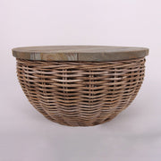 Traditional Vintage Round Rattan Coffee Table - Solid Wood: Hand-Woven, Rustic Charm, Durable Craftsmanship & Timeless Aesthetic For Living Room & Veranda Cuvalon