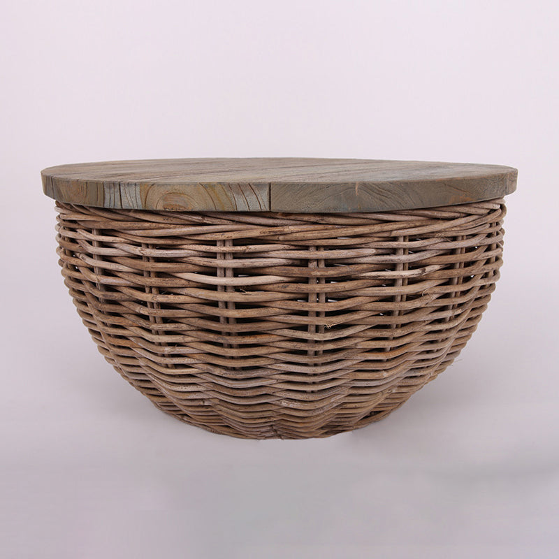 Traditional Vintage Round Rattan Coffee Table - Solid Wood: Hand-Woven, Rustic Charm, Durable Craftsmanship & Timeless Aesthetic For Living Room & Veranda Cuvalon