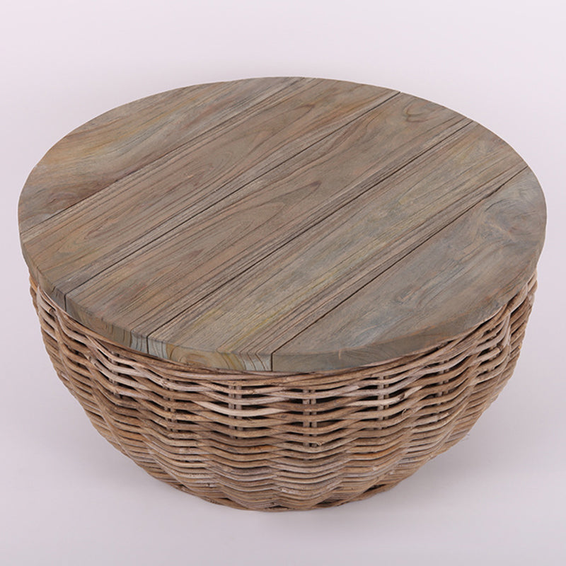 Traditional Vintage Round Rattan Coffee Table - Solid Wood: Hand-Woven, Rustic Charm, Durable Craftsmanship & Timeless Aesthetic For Living Room & Veranda Cuvalon