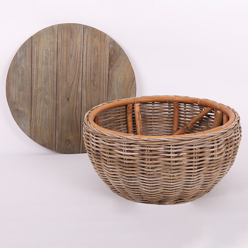 Traditional Vintage Round Rattan Coffee Table - Solid Wood: Hand-Woven, Rustic Charm, Durable Craftsmanship & Timeless Aesthetic For Living Room & Veranda Cuvalon
