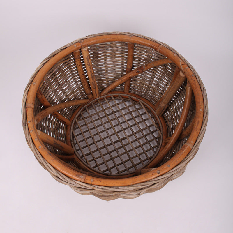 Traditional Vintage Round Rattan Coffee Table - Solid Wood: Hand-Woven, Rustic Charm, Durable Craftsmanship & Timeless Aesthetic For Living Room & Veranda Cuvalon