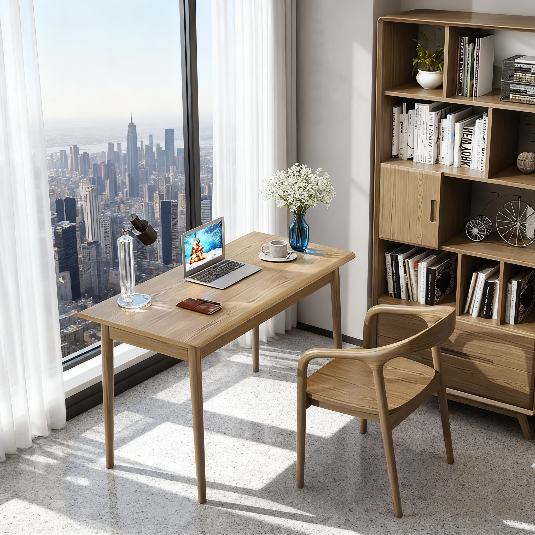 Modern Simplicity Desk & Chair Set - Solid Ash Wood, Sturdy, Stable, Natural Grain, Eco-Friendly Ergonomic For Home Office Cuvalon