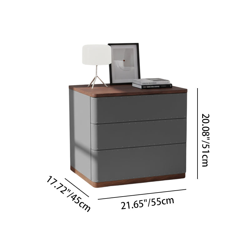 Modern Simplicity Rectangular Nightstand - Solid Wood Multi-layer Board, Premium Saddle Leather Upholstery, Refined Craftsmanship & Stable Support For Bedroom Cuvalon
