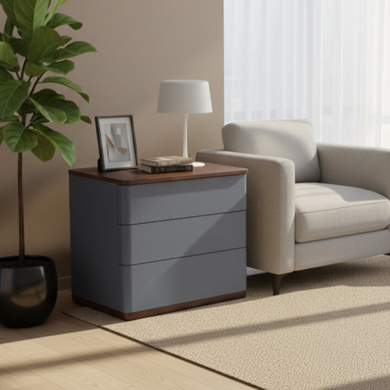 Modern Simplicity Rectangular Nightstand - Solid Wood Multi-layer Board, Premium Saddle Leather Upholstery, Refined Craftsmanship & Stable Support For Bedroom Cuvalon