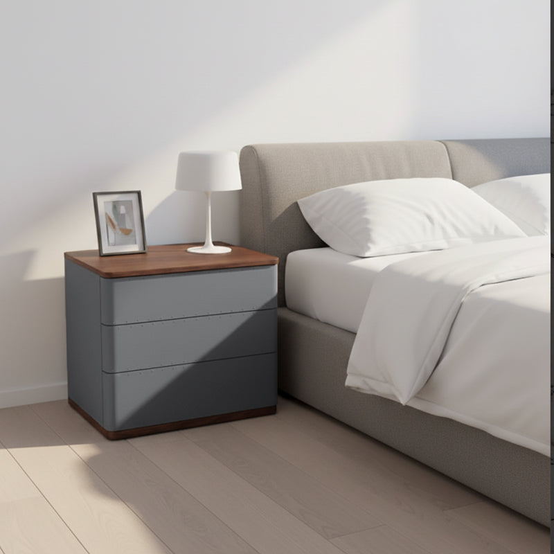 Modern Simplicity Rectangular Nightstand - Solid Wood Multi-layer Board, Premium Saddle Leather Upholstery, Refined Craftsmanship & Stable Support For Bedroom Cuvalon