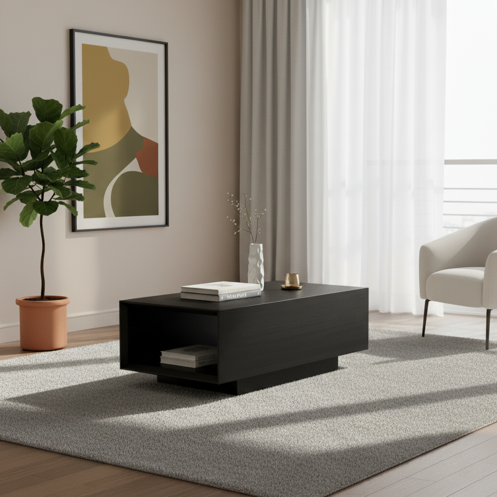 Modern Minimalist Rectangular Coffee Table - MDF: Layered Storage, Stable Support, Multi-Scenario Use & Scratch-Resistant For Living Room Cuvalon